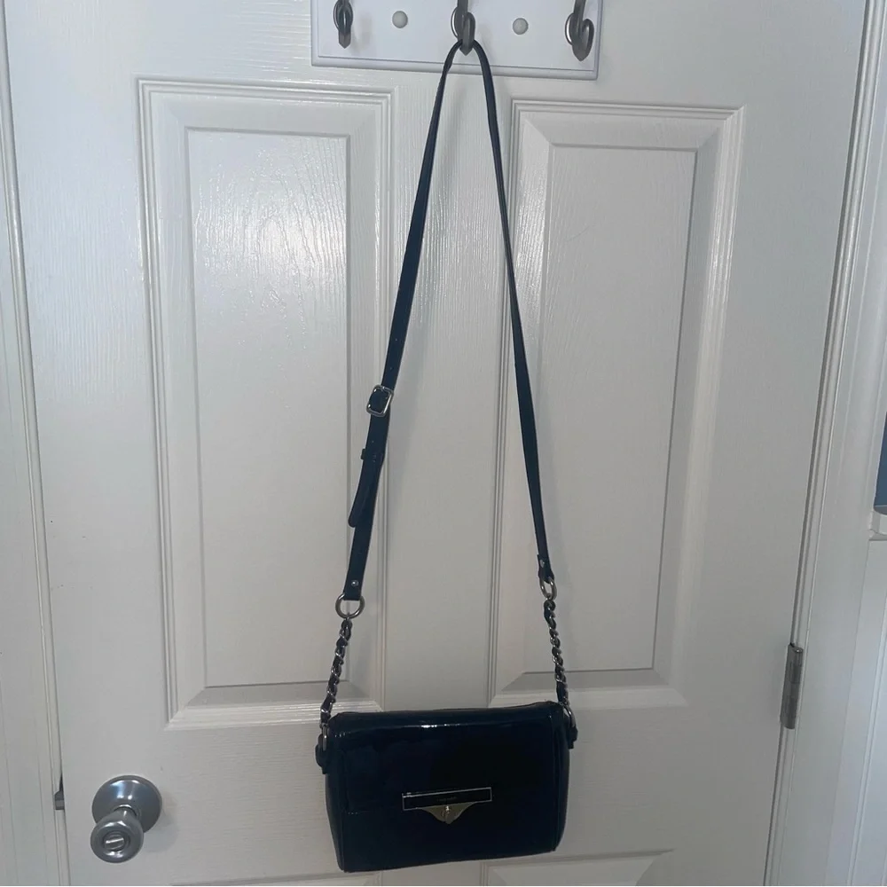 Nine West Women's Crossbody Handbag Adjustable Strap Black Faux Leather Patent
